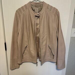 Blush Pink Faux Leather Moto Jacket Braided Detail Size M